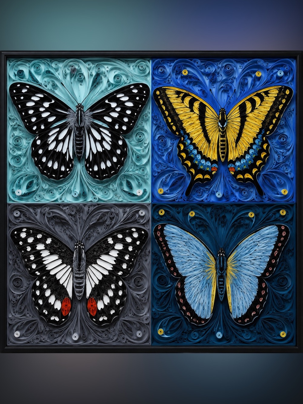 8x8 Black Framed Quilling Butterfly Collection Wall Art Print